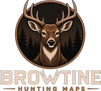 Brow Tine Hunting Maps logo: a whitetail buck in a topographic roundel